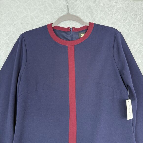 Alexia Admor Flare Sleeve Shift Dress M Blue Burgundy Mod Retro MCM Gogo Party - Picture 2 of 13